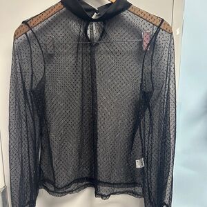 SHEIN Black Sheer Polka Dot Blouse